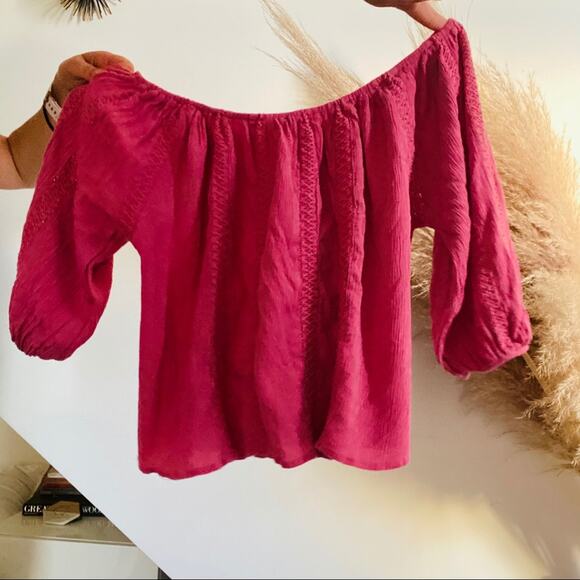 FOREVER 21 F21 Pink Crochet Off Shoulder Boxy Oversized Crop Top Shirt Blouse M - Picture 5 of 6